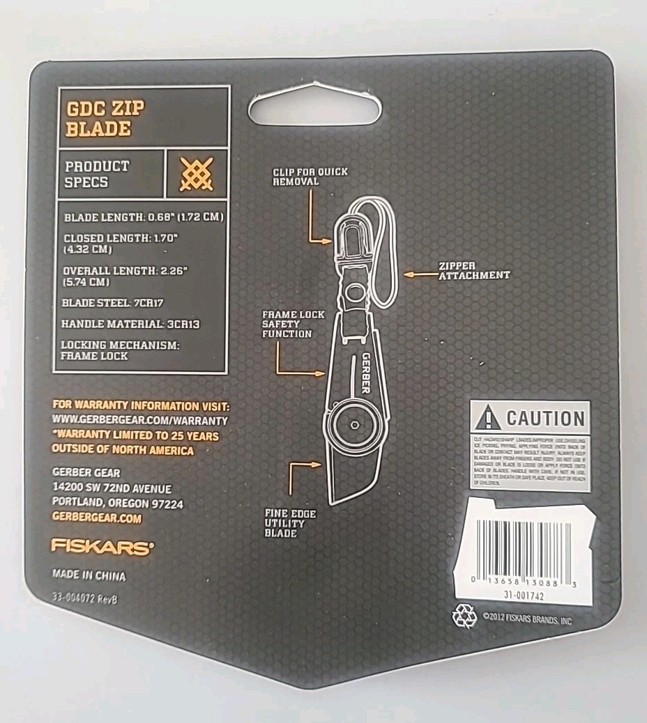 🔥Gerber Gear GDC Zip Knife Blade Safety Frame Lock Quick-Release Clip 31-001742