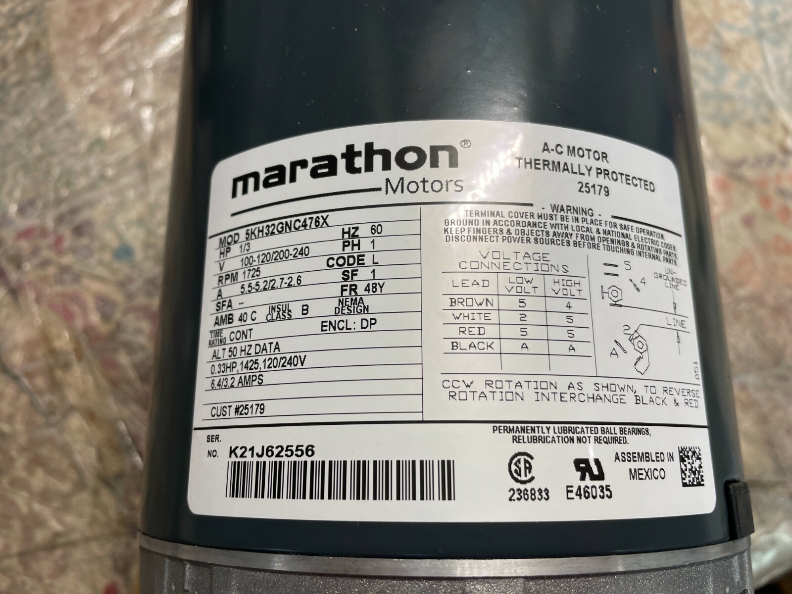 Beverage PUMP KIT WITH MOTOR, BRASS Fluid-O-Tech PUMP, 115 VAC Motor, 125 GPH