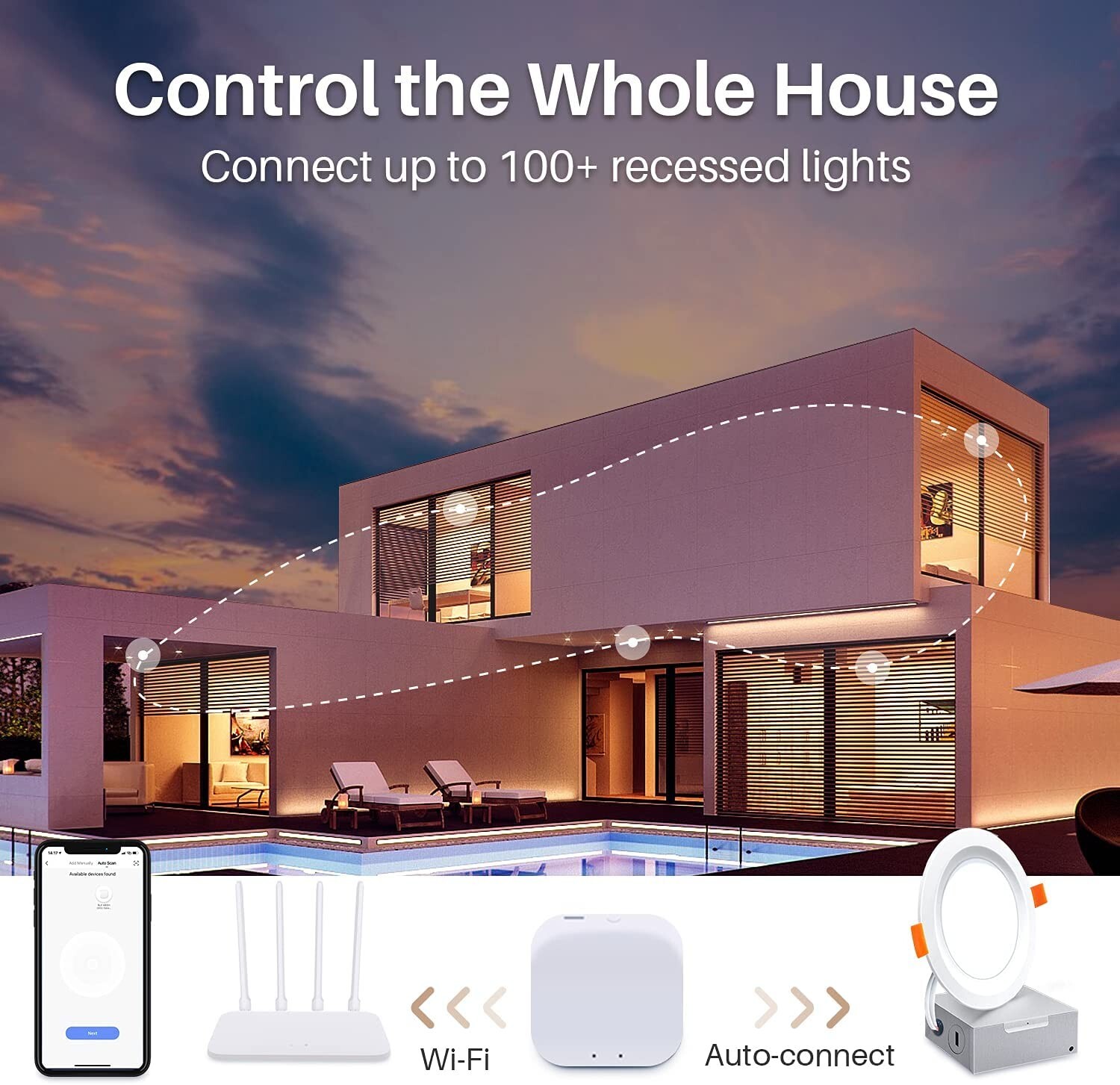 6 Pack Led Recessed Lighting 4" Smart Ceiling w/ Wi-Fi 10W app control dimmable