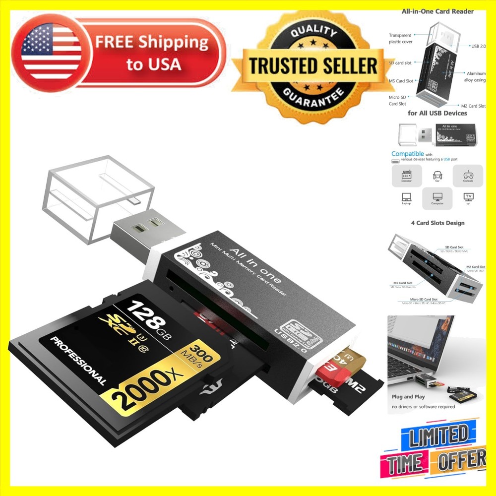 Durable 4-Slots Micro SD Card Reader - Compact USB Adapter for All Devices