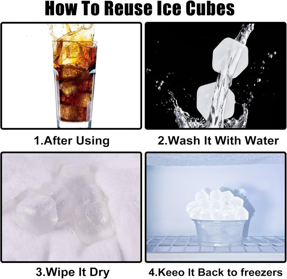 60 Pack Reusable Ice Cube for Drinks, Refreezable Plastic Ice Cubes Without