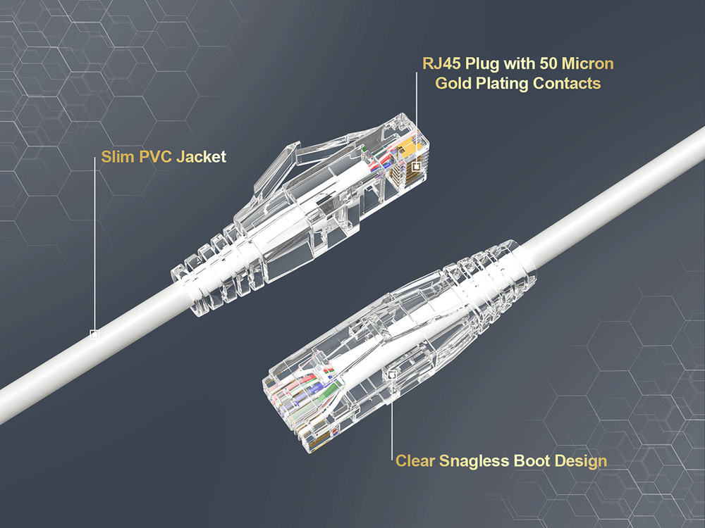 3ft Slim Cat6 28AWG UTP Ethernet Network Patch Cable Snagless, White