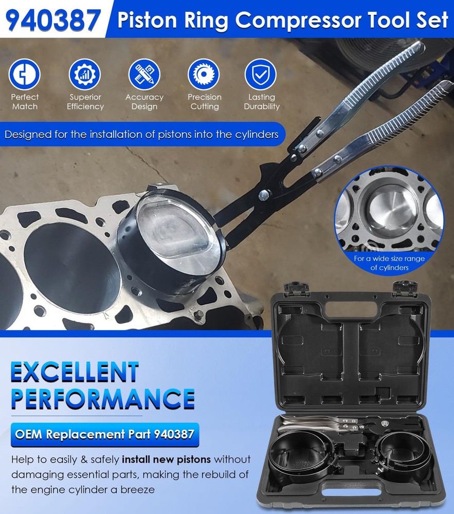 940387 Piston Ring Compressor Tool Set for Car Engine Motorcycle Kit#69