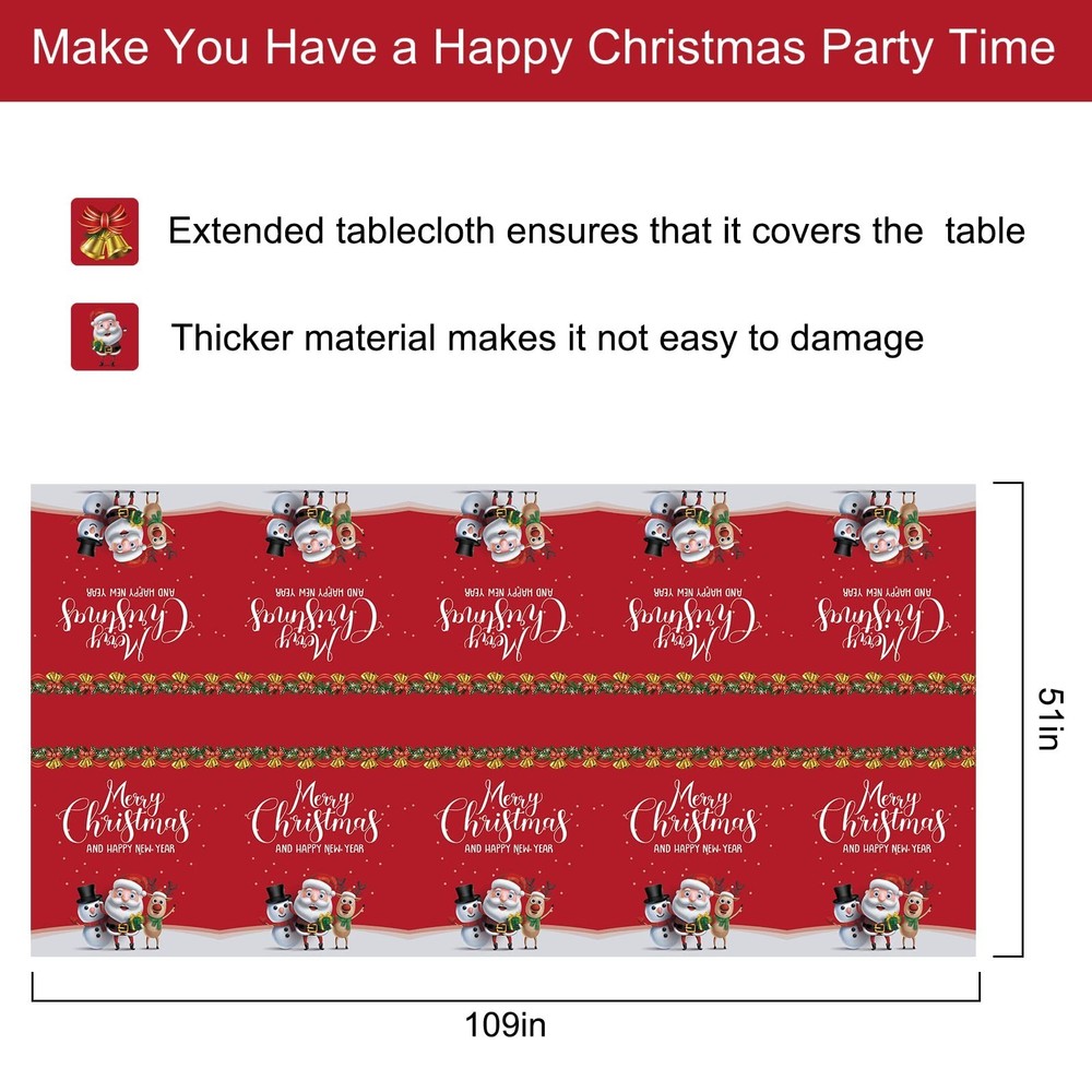 Fibevon Christmas Tablecloths, 2-Pack Rectangular Disposable New Year Tablecl...