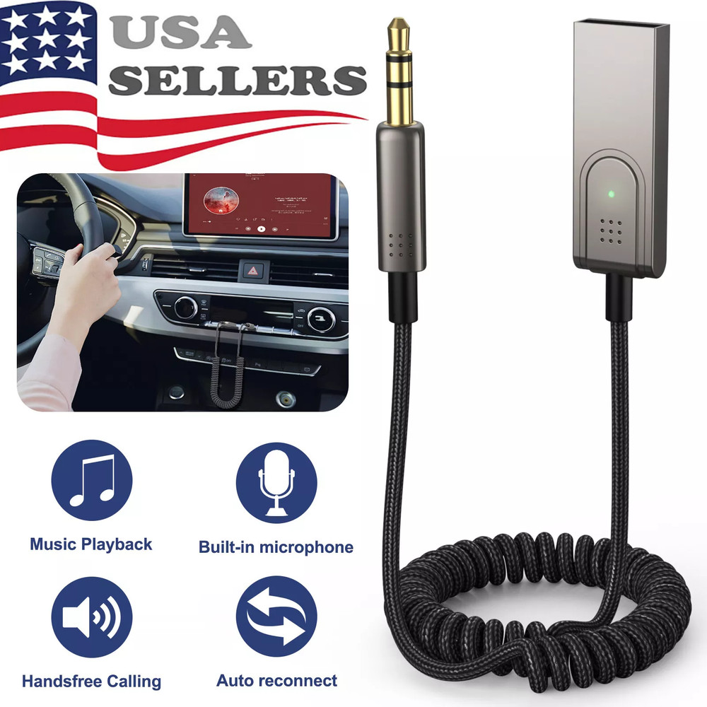 Aux to Bluetooth 5.1 Adapter 3.5mm Bluetooth Receiver Microphone for Car New