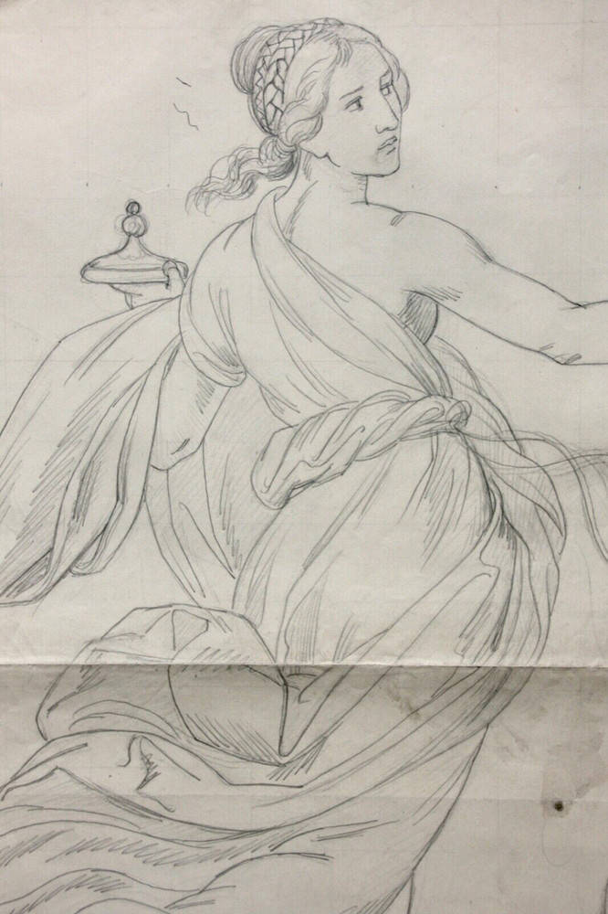 Female Allegory, Dancer, Classicist Drawing Squared 19th century