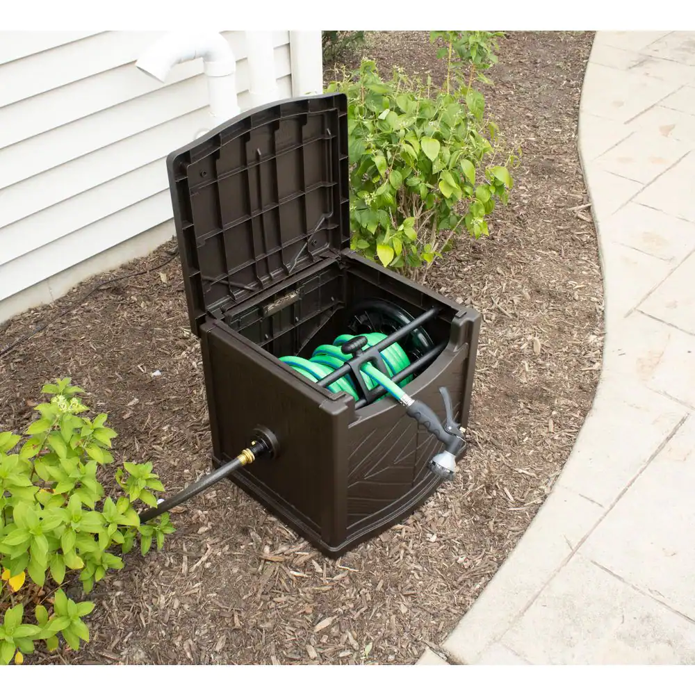 Portable Garden Hose Storage Box Outdoor Hideaway Reel 150 Ft