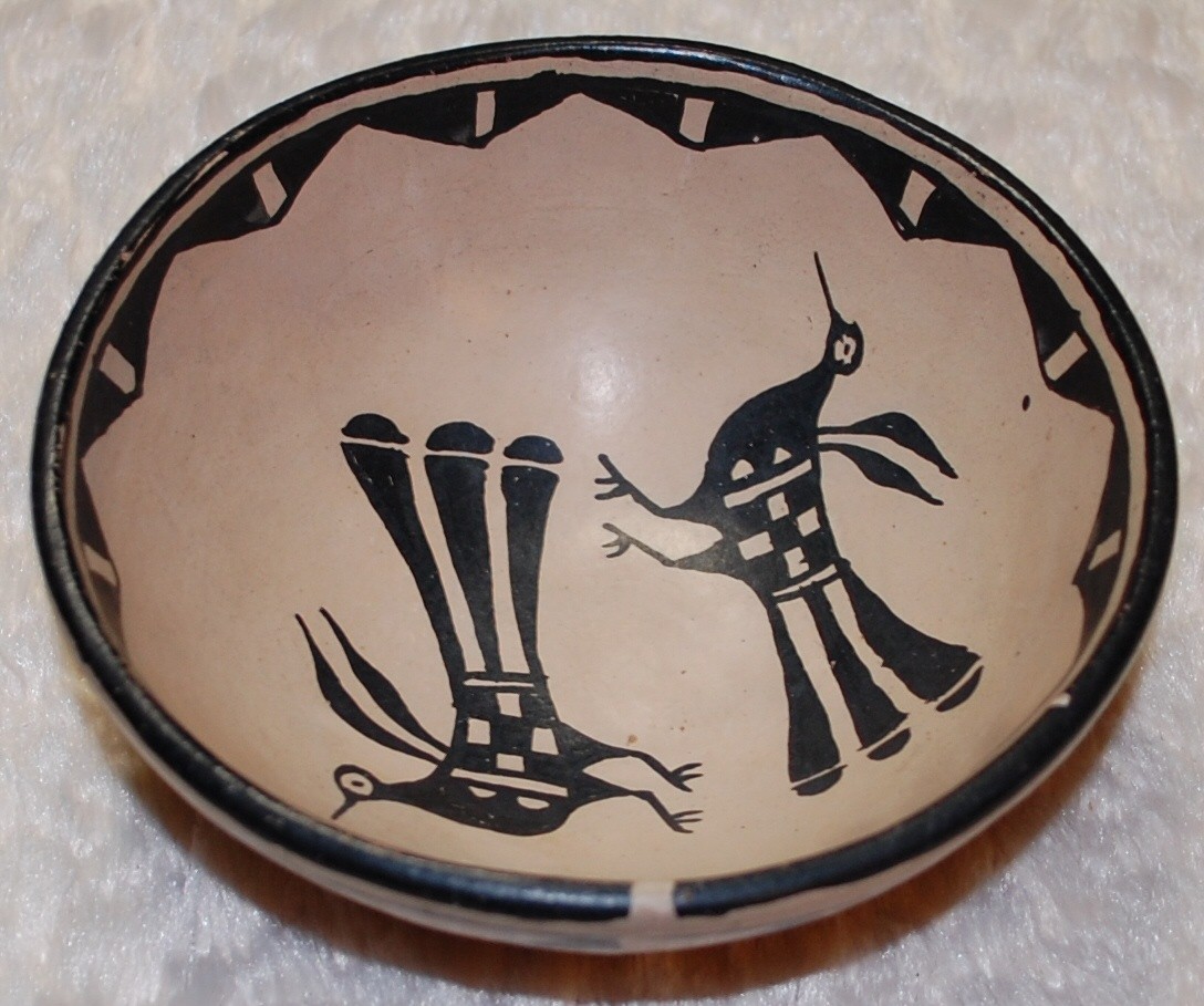 Early Cochiti Pottery Bowl with two beautiful painted Birds-ca. 1920-1930's