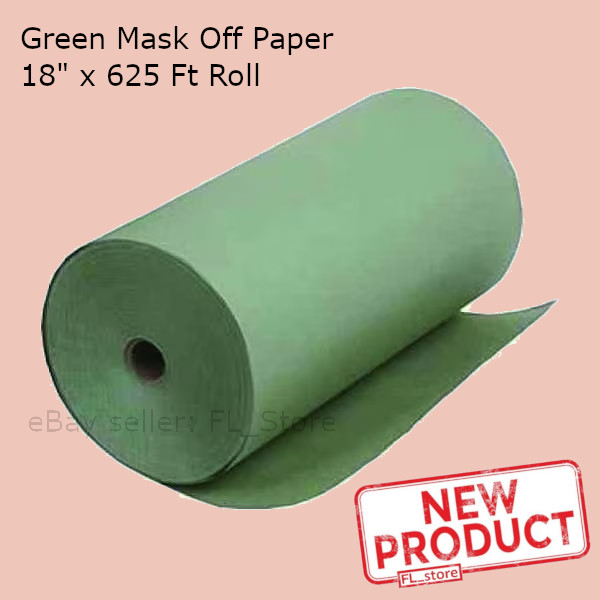 18 Inch x 625 Feet Paint Overspray Green Mask Off Paper Roll Auto Body Prep NEW