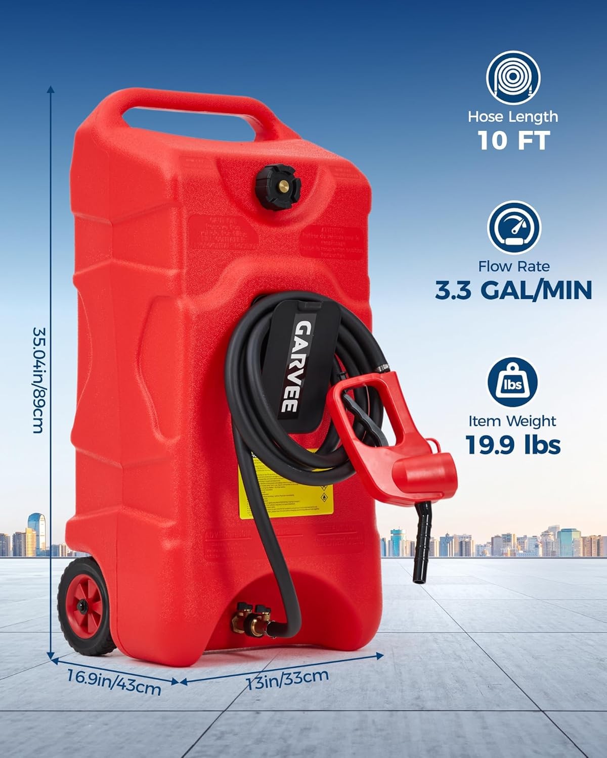 Upgraded Fuel Transfer System: 16 Gal Gas Caddy with Manual Pump for ATV, Boat