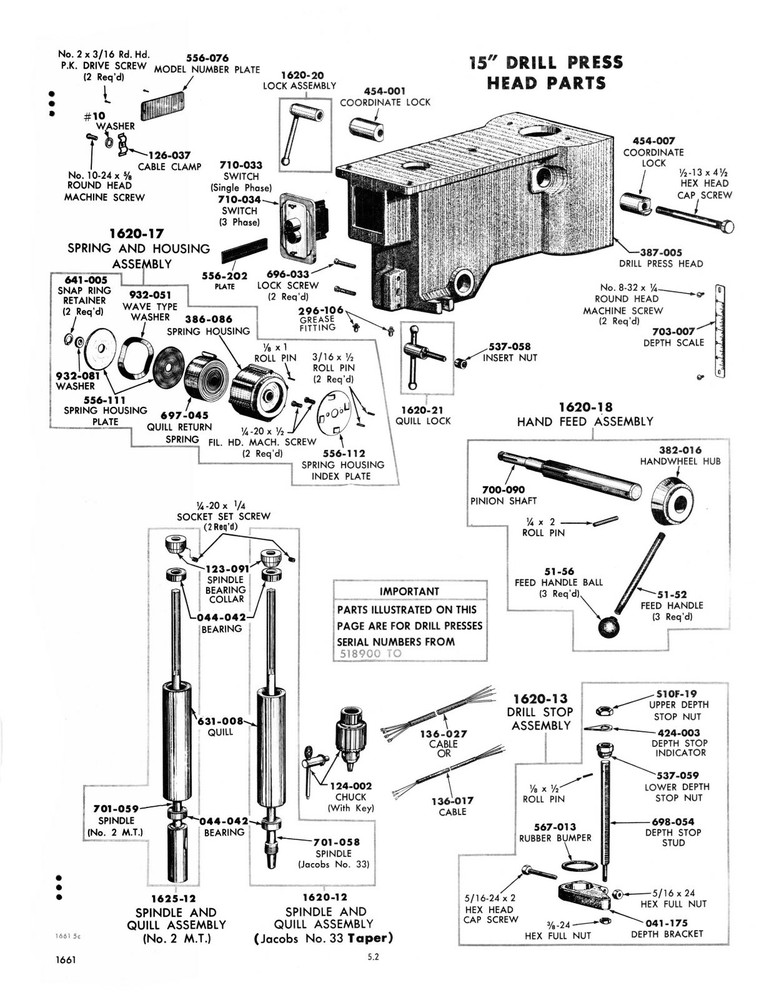 Clausing 15" Drill Press Variable Speed Model Instruction & Parts Manual #1293