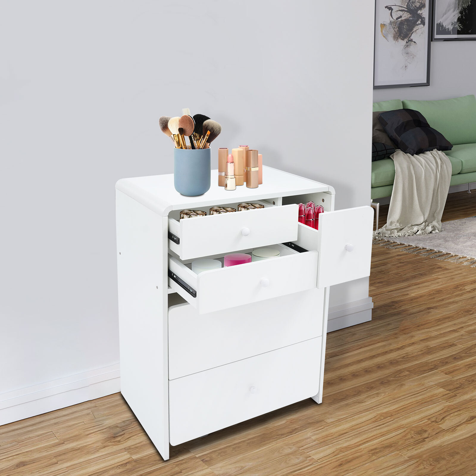 Makeup Vanity Desk with Wheels 60*40*78cm Corner Makeup Table for Compact Space