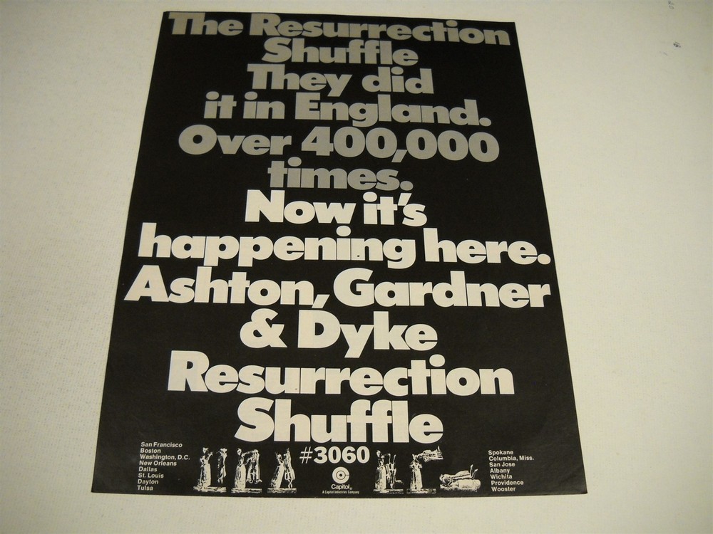 ASHTON GARDNER & DYKE Resurrection Shuffle ...IS NOW HERE 1971 Promo Display Ad