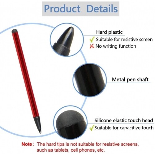 Capacitive and Resistive Red Stylus Pen Touch Compact Lightweight for Tablets