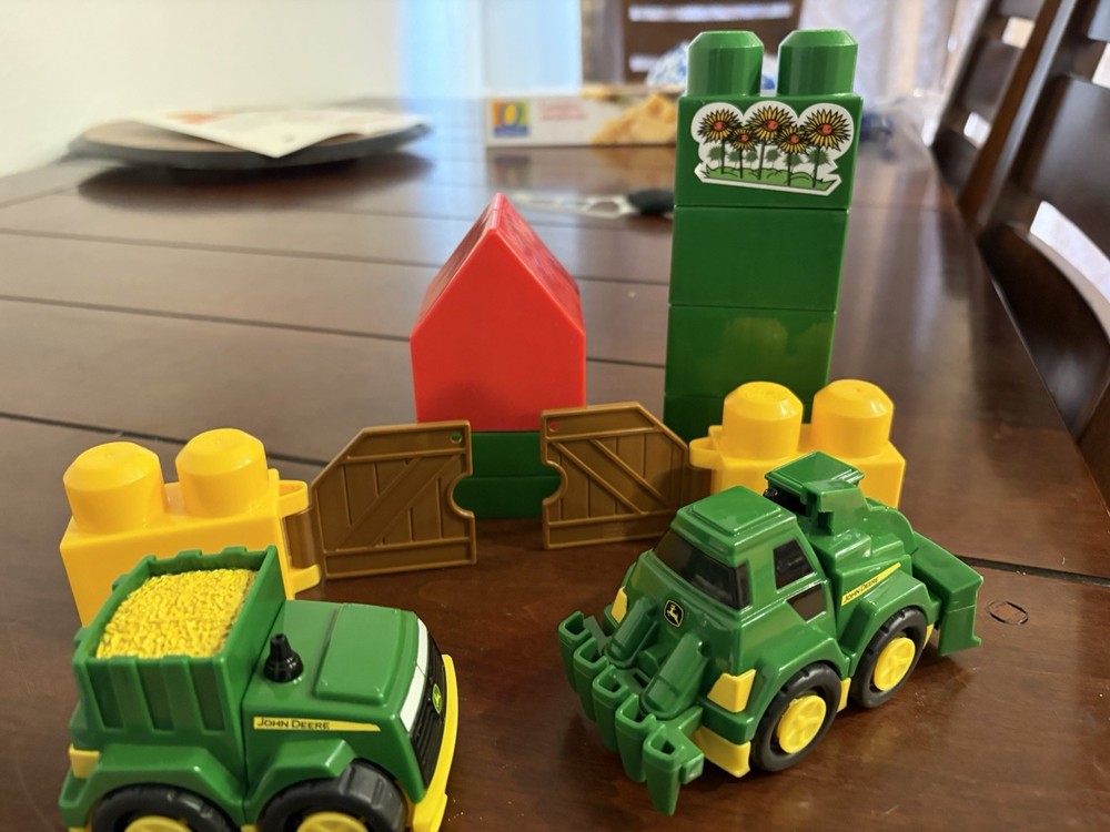 2 Mega Blocks John Deere Front Loader with removable Pieces