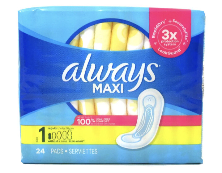 Always Maxi Pads Size 1 Regular Absorbency Unscented 24 Count
