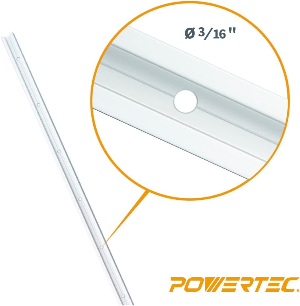 POWERTEC T-Track 48" Heavy Duty T Slot Track Mounting for 1/4??-20 Hex Bolt, 2PK