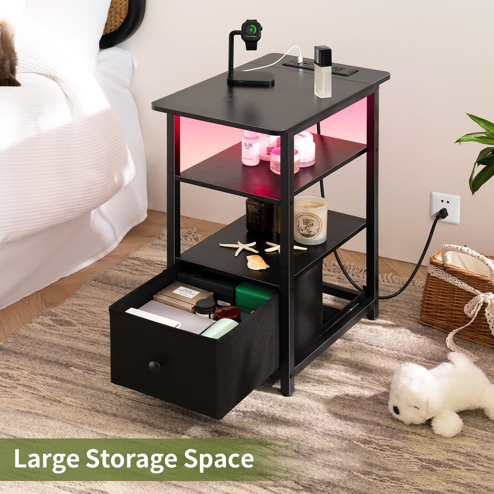 Yoobure End Table with Charging Station, Narrow Side Table with Adjustable Fa...