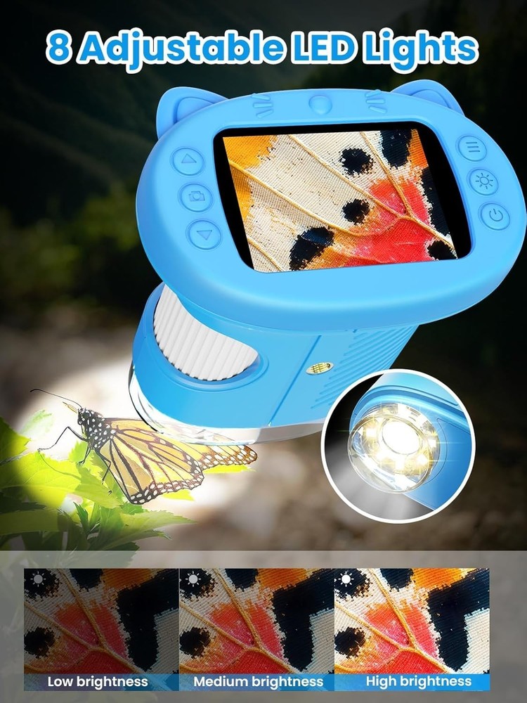Blue 2.4" Kids Microscope - Digital Camera, 1000X Magnification, Fun Learning