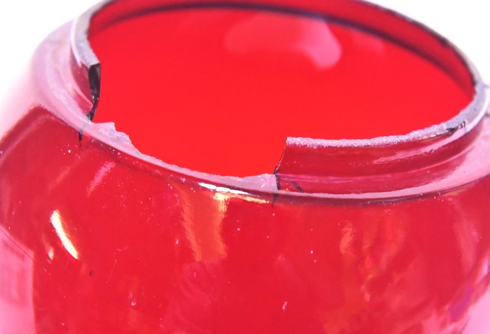 VINTAGE RUBY RED REPLACEMENT LANTERN GLOBE LENS UNMARKED SOME DAMAGE