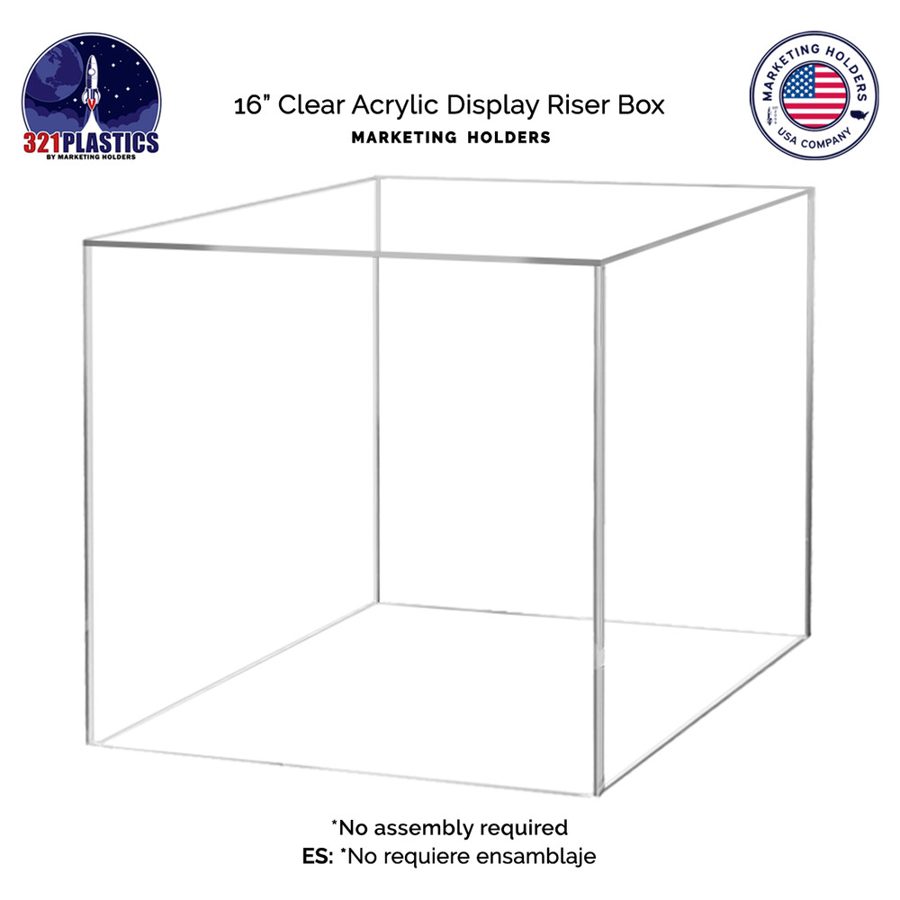 2 Pack 16" Riser Display Box No Lid Clear Acrylic Box with Open Side