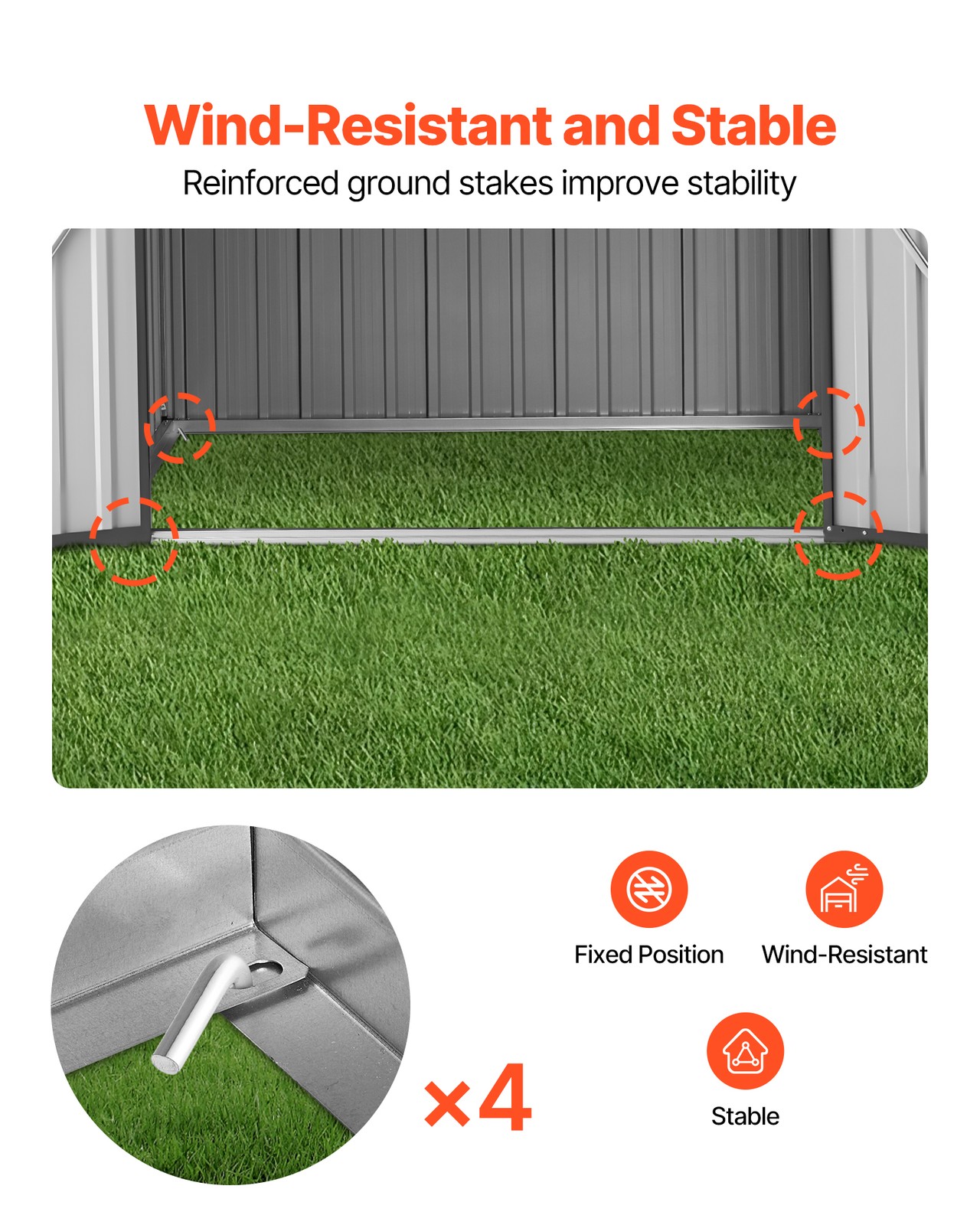 VEVOR 6 x 4 FT Metal Garden Shed Outdoor Storage Shed with 4 Louver Vents Grey