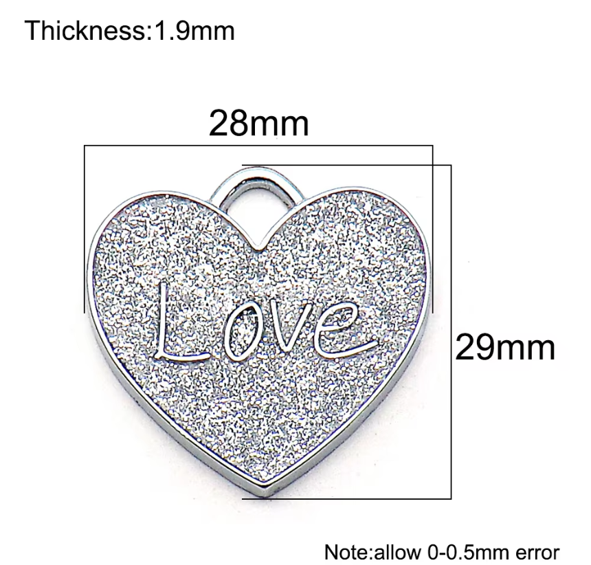 LOVE Glitter Heart PET ID Tag Engraved Custom CAT DOG Name Tag | Ring Include