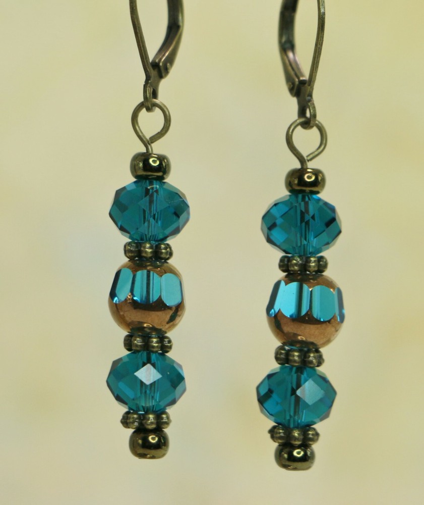 Blue Luster & Copper Triple Stack Drop Earrings