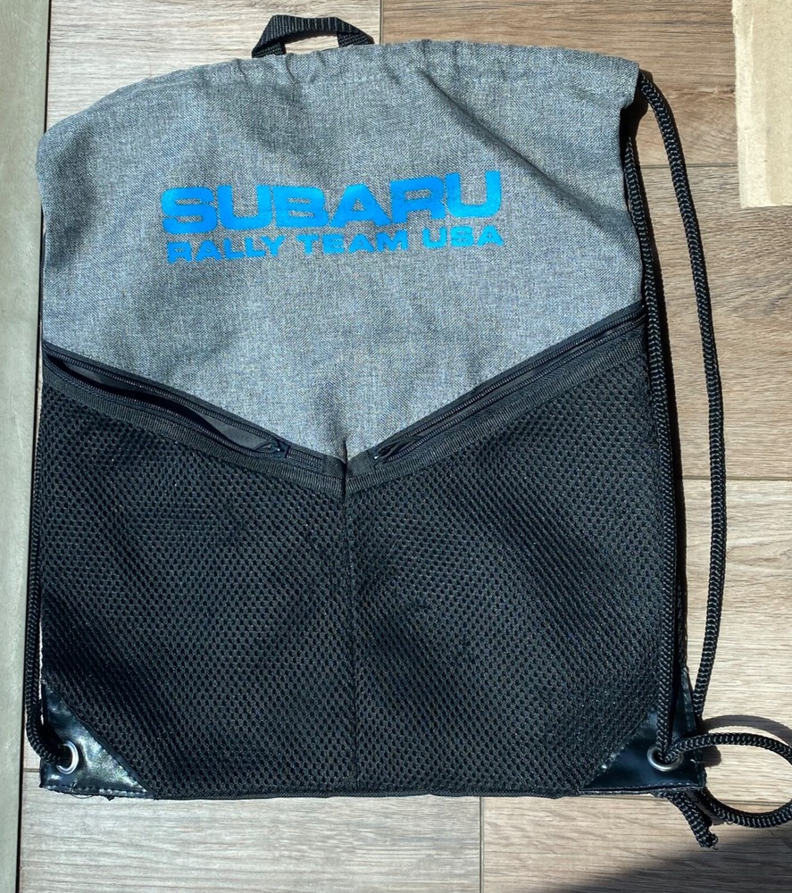 Subaru Rally Team USA Drawstring Bag Pullstring Black and Grey Like New!