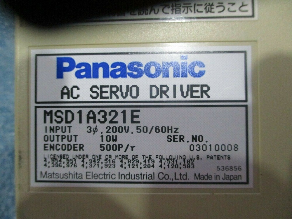 Panasonic Model: MSD1A321E AC Servo Driver. 200V, 10W