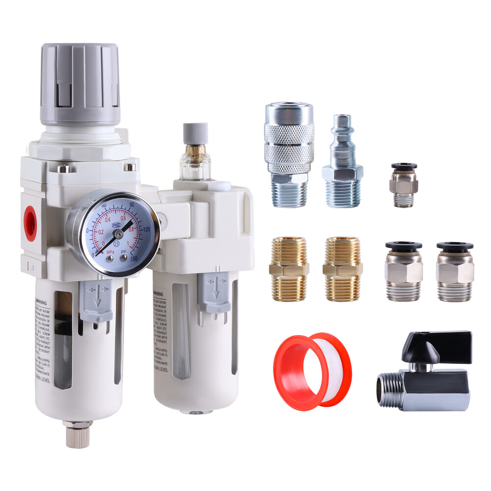 3/8" Compressed Air Filter Regulator Lubricator Combo Water/Oil Trap Separator