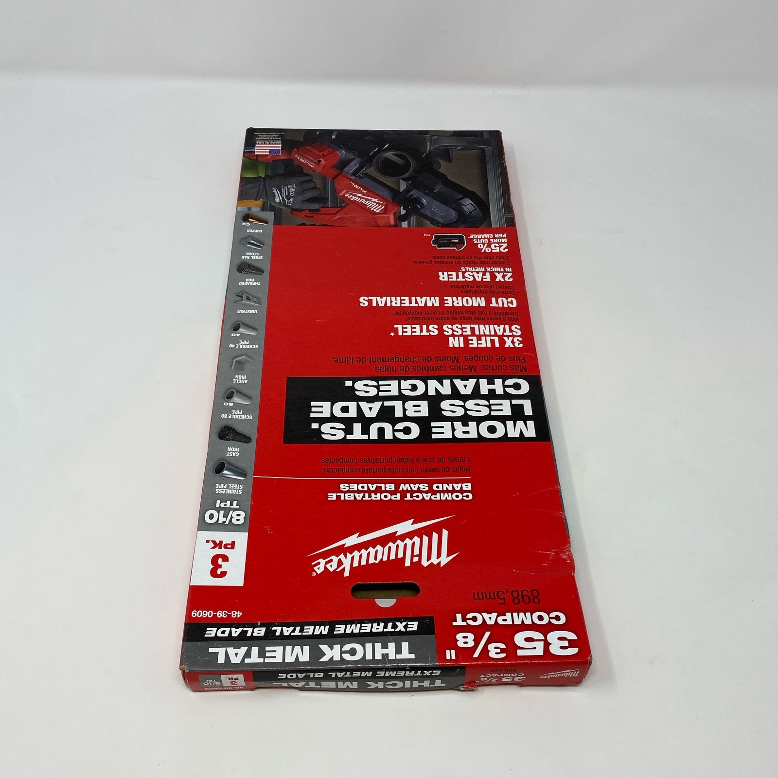 Milwaukee 35-3/8 in 8/10 TPI Extreme Thick Metal Compact Band Saw Blades, 3-Pack