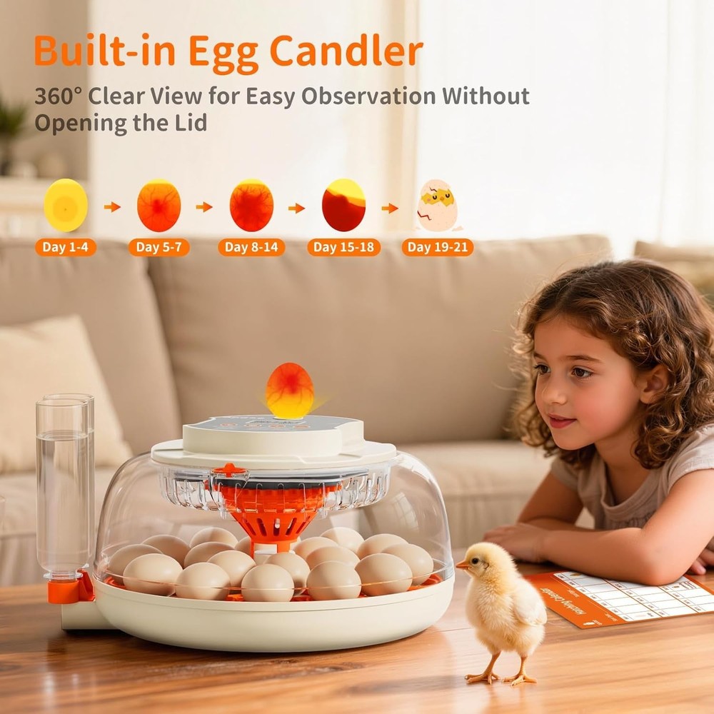 Complete Egg Incubation System: 18 Eggs, Automatic Candler & Easy Clean Design