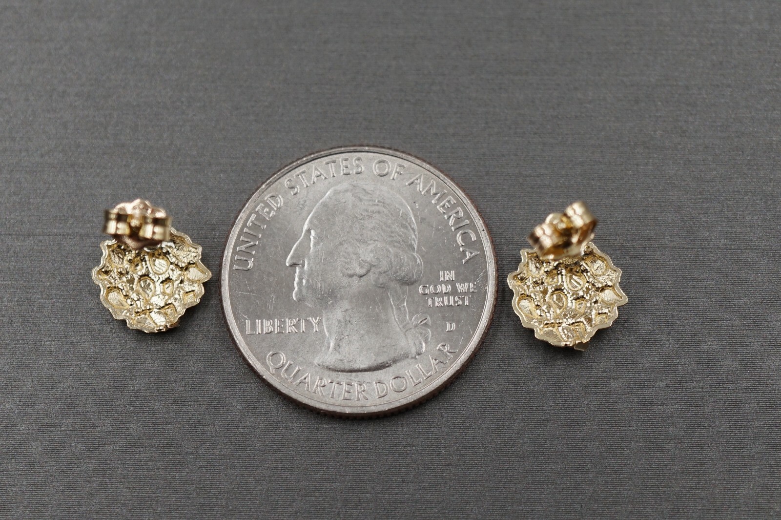 10K Solid Yellow Gold Diamond Cut Round Nugget Men Women Children Stud Earrings.