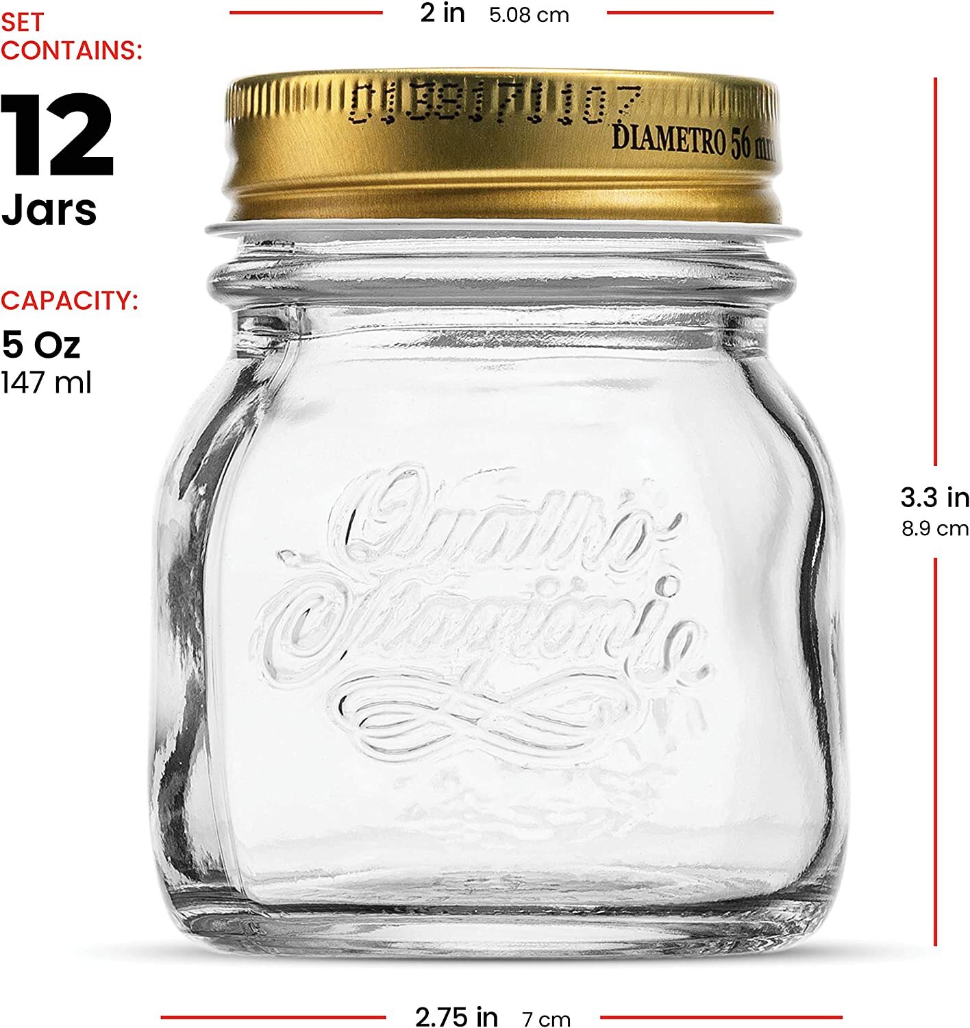 Bormioli Rocco Quattro Stagioni Small Glass Mason 5 Ounce Mini Jars 12 Pack