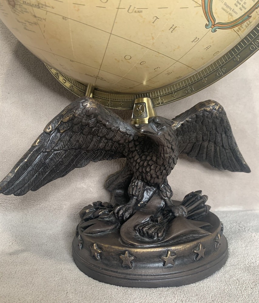 Replogle 12" Globe Eagle Tabletop Brass Tone Resin Eagle Base Globe Vintage
