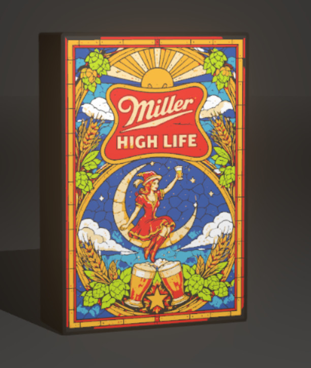 Miller High Life Girl Stained Glass Style 3D Printed LED Light-Up Sign 9" Decor