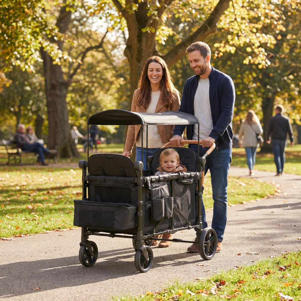 Foldable Collapsible Wagon Stroller w/Seats Featuring Safety Harnesses