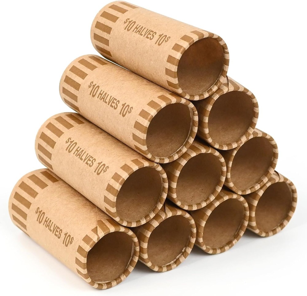 Durable 36 PCS Brown Coin Wrapper Rolls - Safe and Efficient Half Dollar Storage