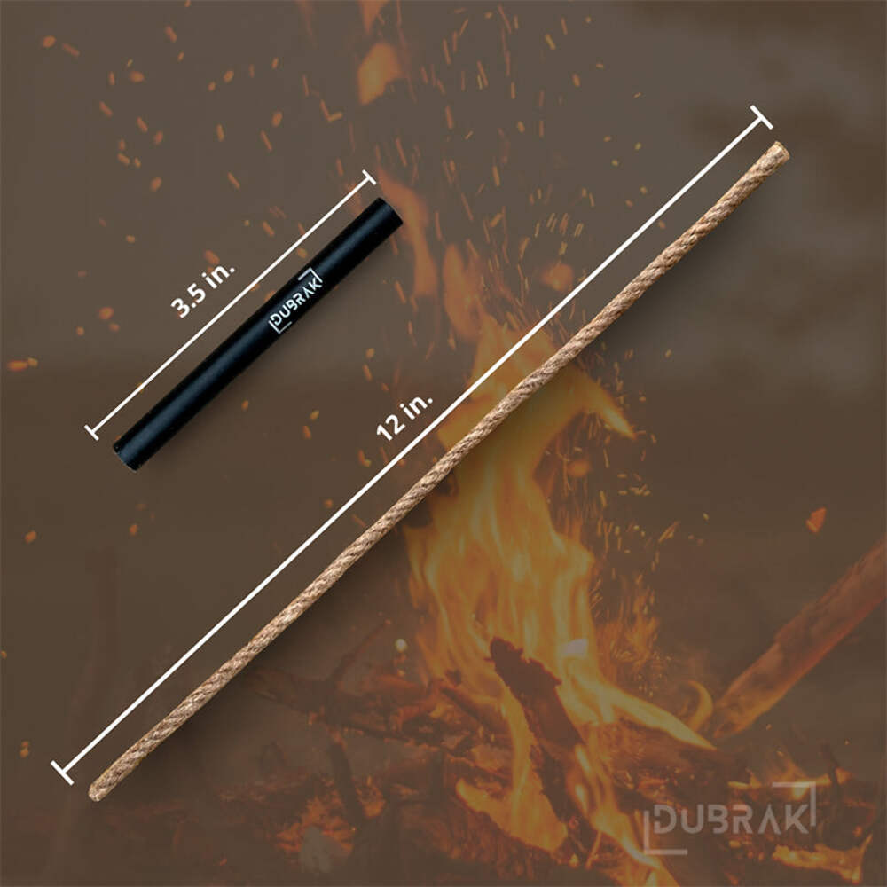 Dubrak 6 x 1/2 In Fire Starter Ferro Rod w/ Camo Paracord + Tinder Rope + Bellow