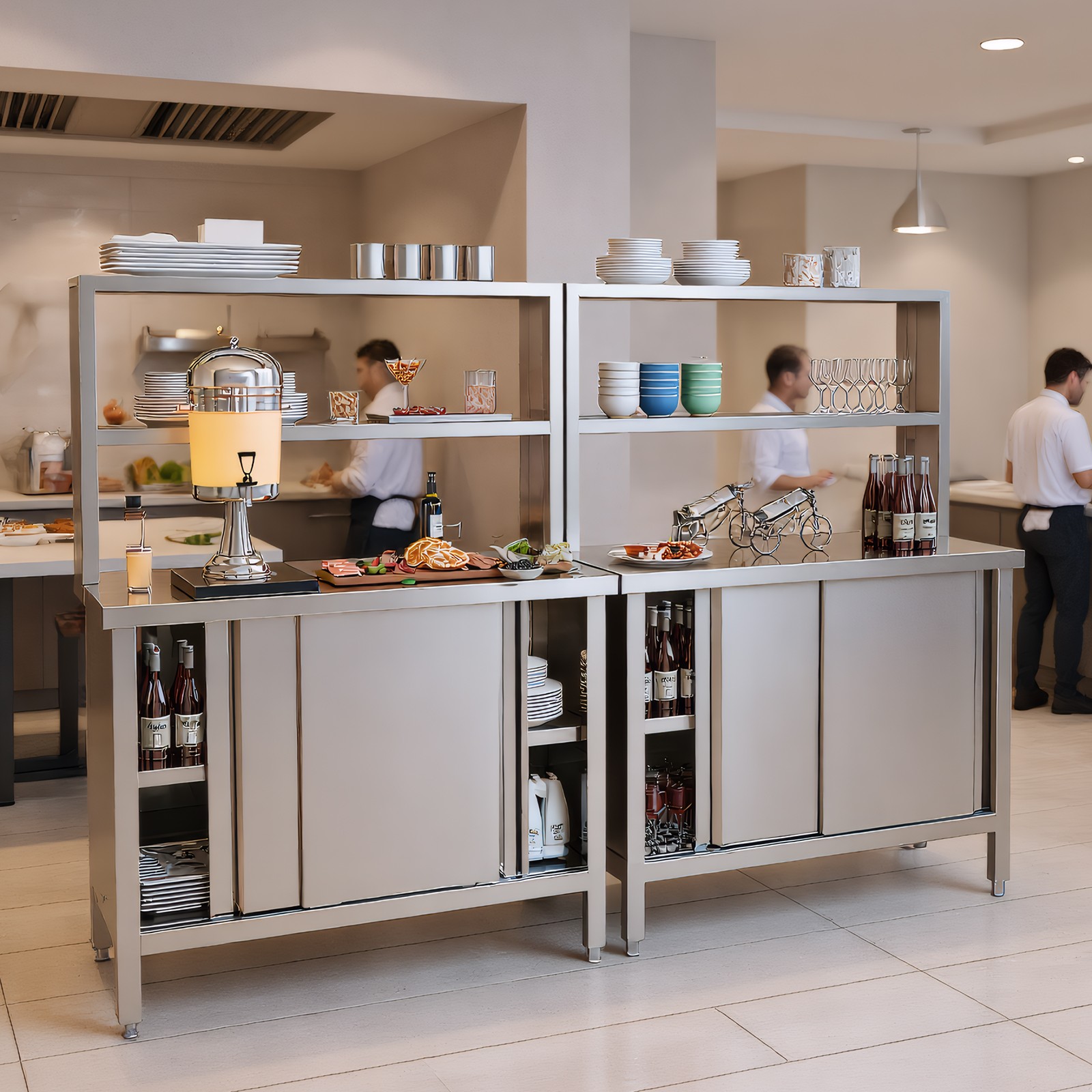 Stainless Steel Table Heavy Duty Pre Table with Overshelves and Storage Cabinet