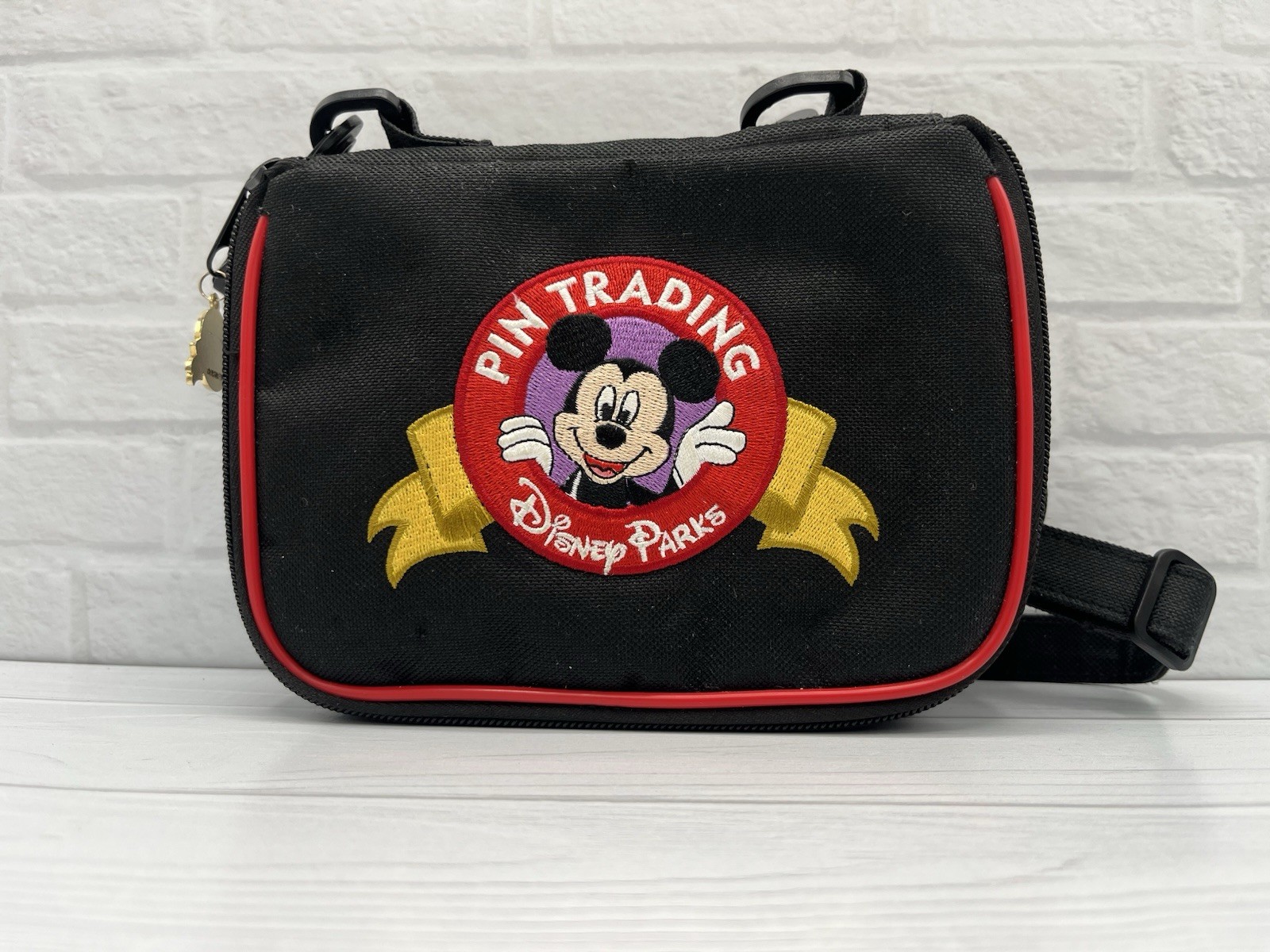 Disney Pin Trading Bag Mickey Mouse Small Black Red Yellow Embroidered