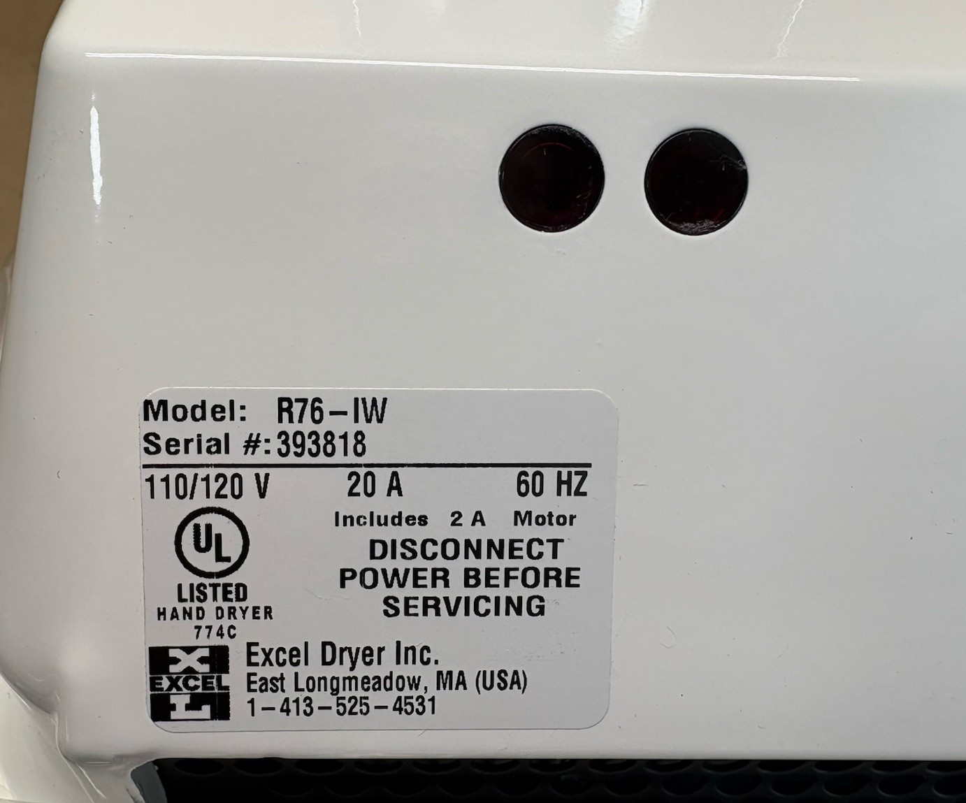 EXCEL Dryer R76-IW Sensor Activated Recessed Hand Dryer 110/120 Discontinued NOS