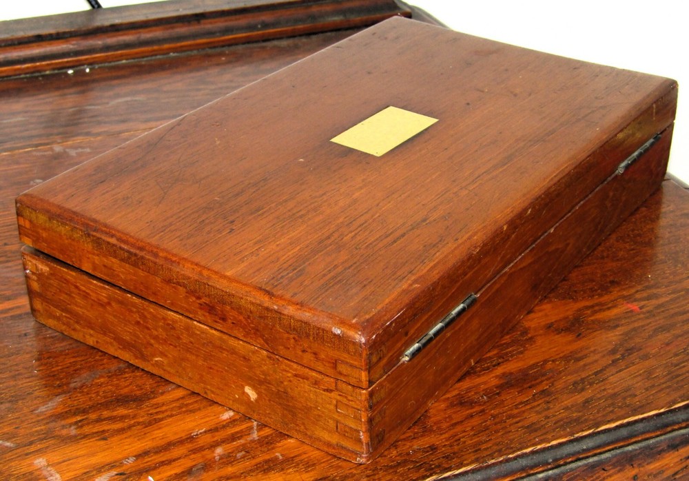 Antique Vintage Walnut Box Draftsman Drawing Set Geometry Technical Engineering