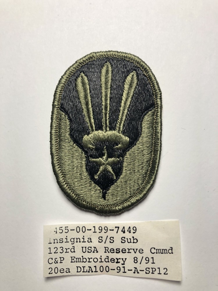 123rd Army Reserve Command (ARCOM) Subdued U.S. Army Shoulder Patch Insignia