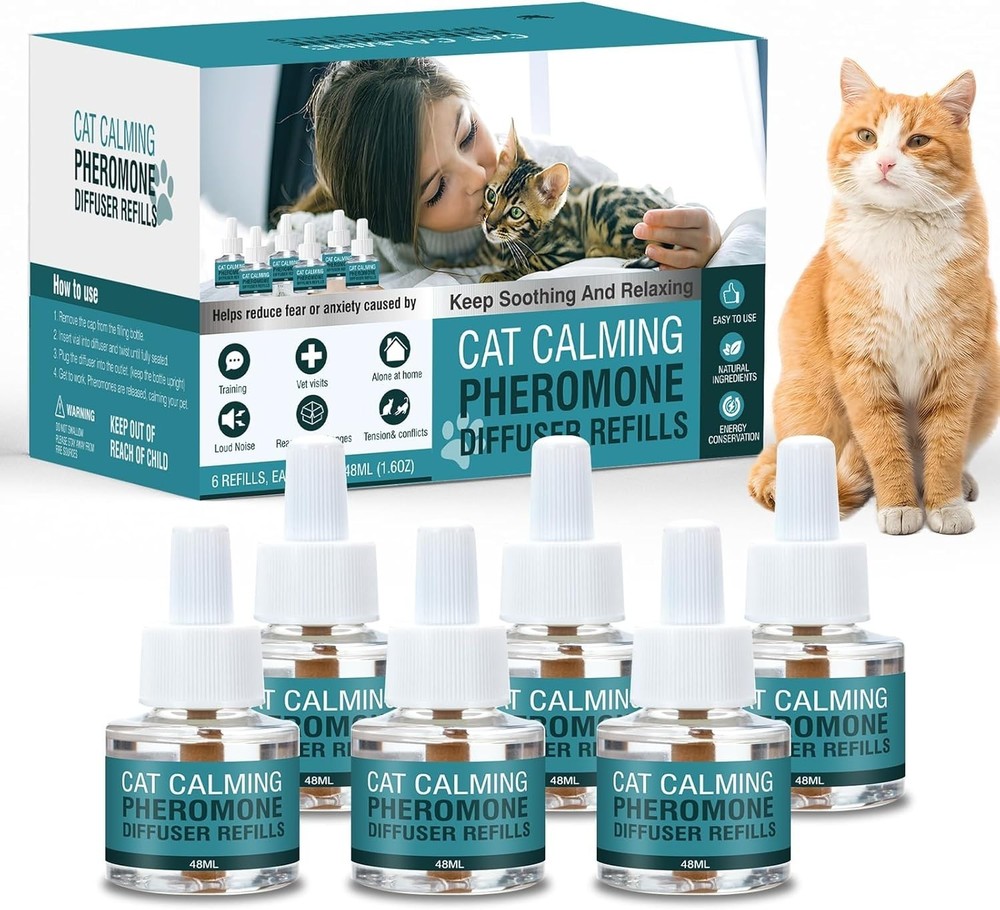 MAZHAOX Cat Calming Diffuser Refill 6 Count Long-Lasting Pheromones 48ml Each