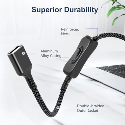 USB On Off Switch Cable,USB Extension Cable Support Data and 6.6FT/2M Black