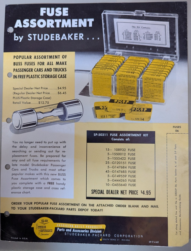 Studebaker Accessory Fuse Assortment Flyer