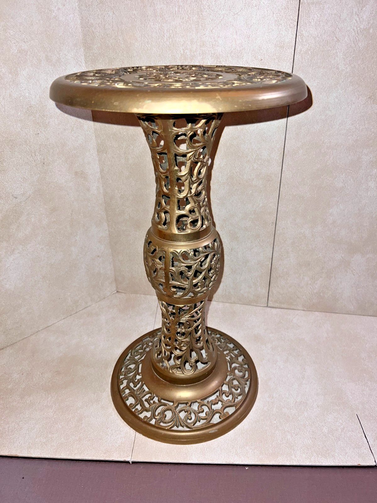 RARE 1950s Italian BRASS Filigree Plant Stand/ Table, Handmade Ornate Design