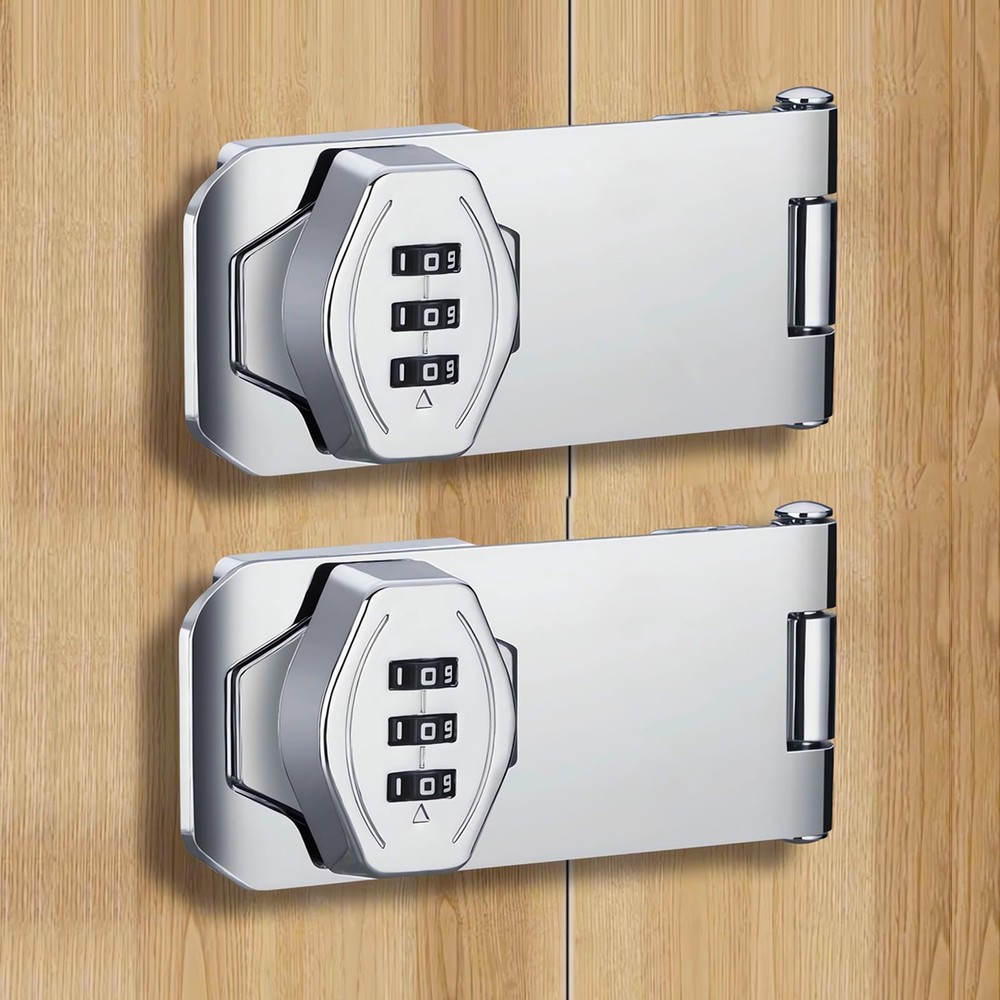 2-Pack Bifold Sliding Closet Door Lock Keyless Combo Code Hasp Latch Black